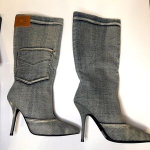 NWT Denim Stiletto Knee-High Boots w/ Real Pocket